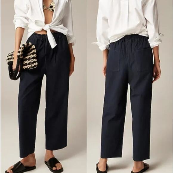 J. CREW Drawstring Wide Leg Pant in Cotton Linen Blend Navy Blue Sz L {AA50} - Picture 1 of 6